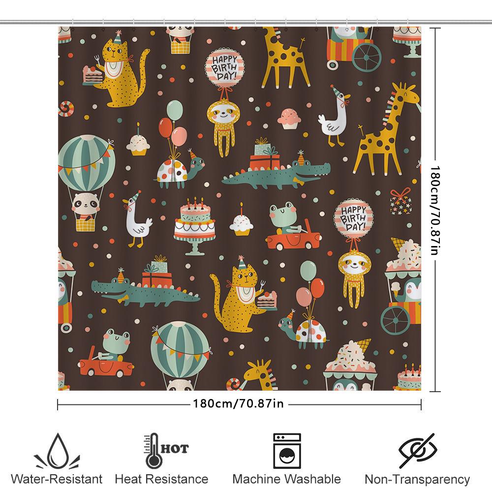 Очаровательный набор штор для душа на день рождения с животными, Декорации для детской вечеринки в ванную комнату, Многоцветный узор, Ткань холст, Идеальный подарок