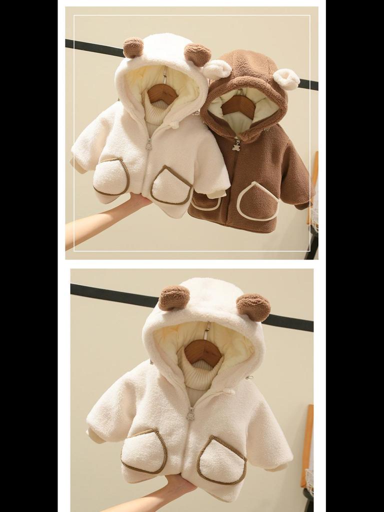 Детская зимняя куртка из толстого флиса с капюшоном для мальчиков и девочек