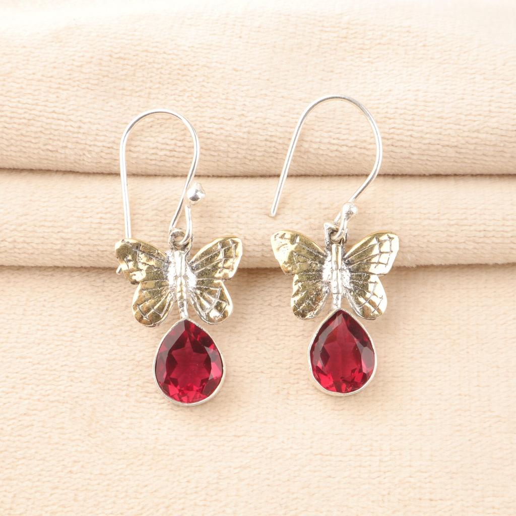 Натуральный розовый рубеллит, серебро 925 пробы, серьги-крючки ручной работы 1,3" EE-155-4