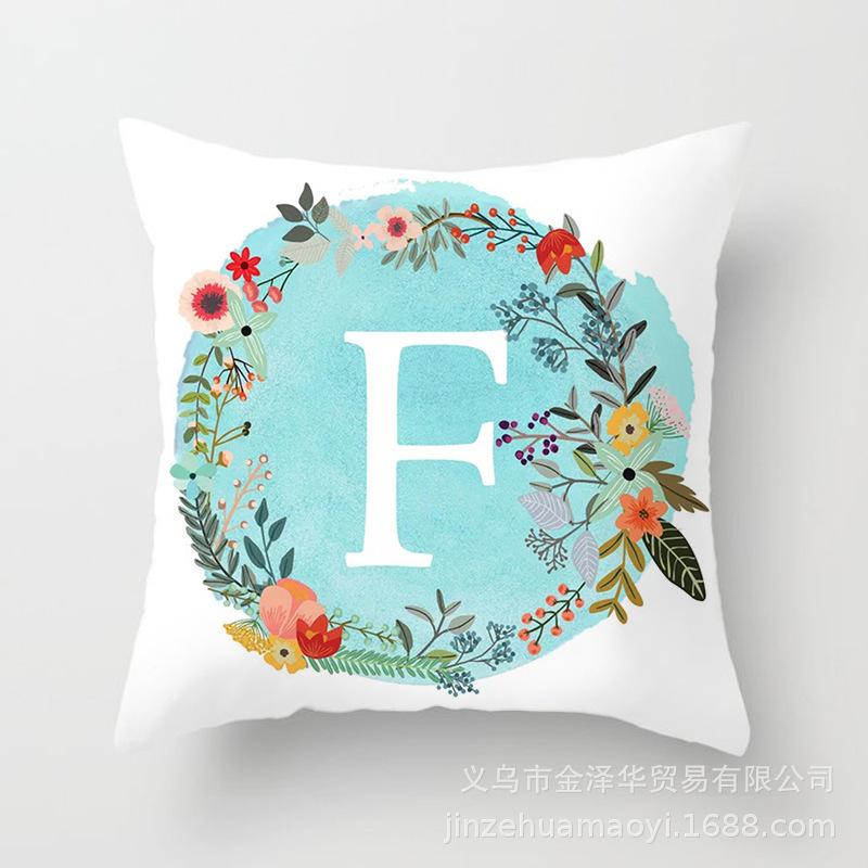 Blue Letter Pattern Throw Pillow Cover With Short Plush Print Living Room Sofa Decoration Cushion Cover Pillow Covers Decorative