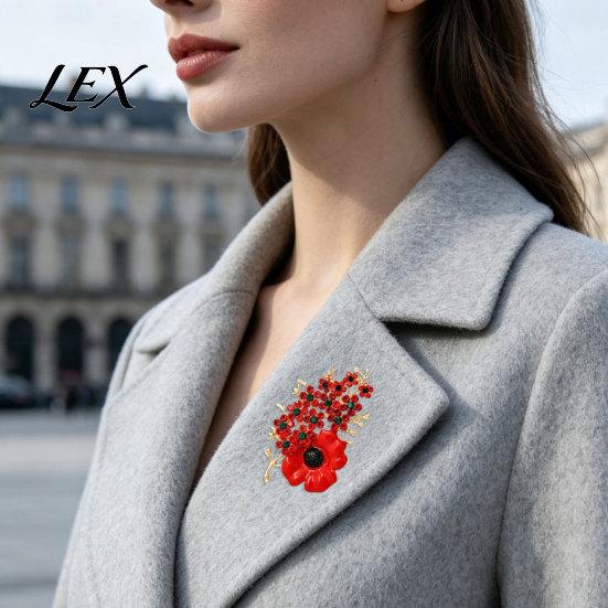 Victory Blossom Pin Never Forgotten Brooch, Red Flower Lapel Commemorative Blazer with Rhinestone, Alloy Memorial Badge Jewelry for Veterans