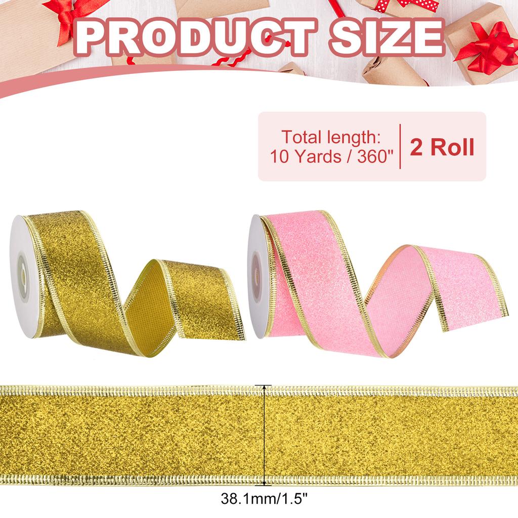 Christmas Ribbon Metallic Wired Gift Wrapping Shine Ribbon Satin for Craft Birthday Wedding Festival Decoration 20 Yards X 1.5"