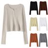 Women's V-neck Thin Long-sleeved Solid Color Short Knitted Sweater Slim Fit Sweater