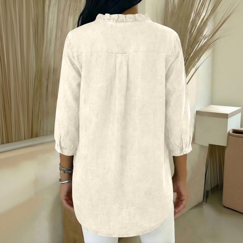 Женская модная повседневная джинсовая блузка с V-образным вырезом и оборками