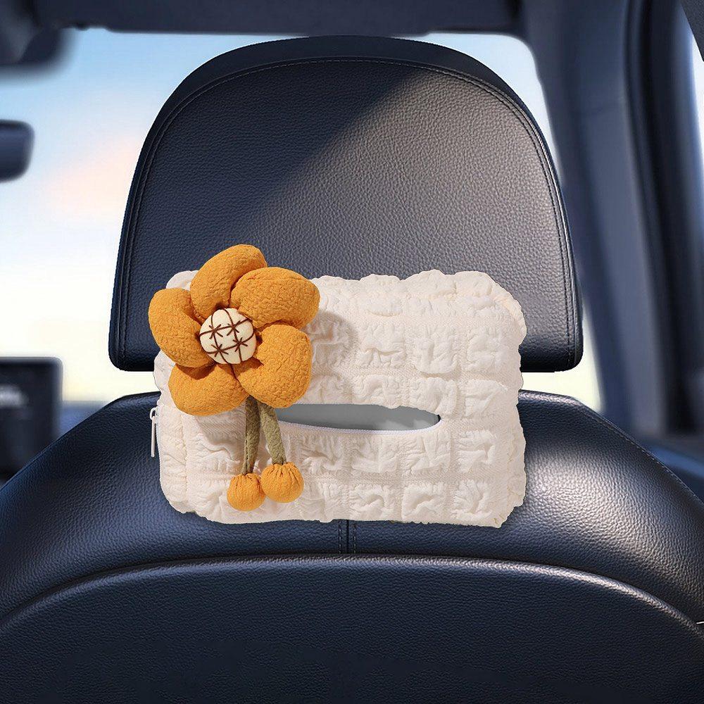 Bow Flower Car Tissue Box Hanging Type Paper Organizer Storage Bag for Car Back Seat