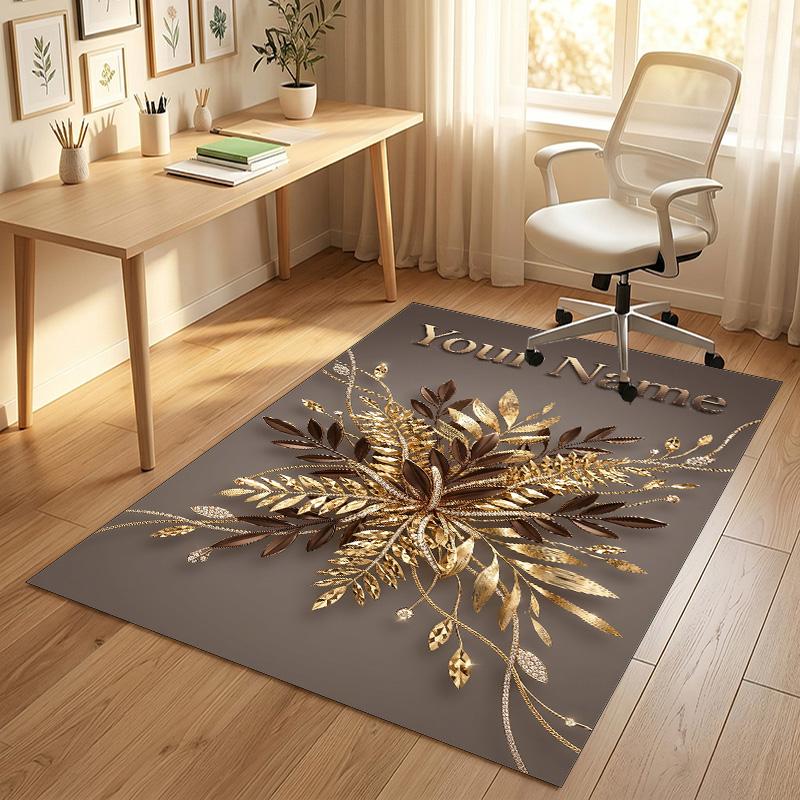 Floral Garden Theme Crystal Velvet Rug Personalized Custom Name Text Soft Floor Mat Home Decor