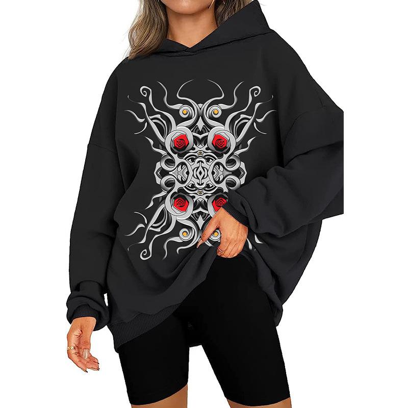 Women's Spring and Autumn Gothic Style Skull Hooded Sweatshirt