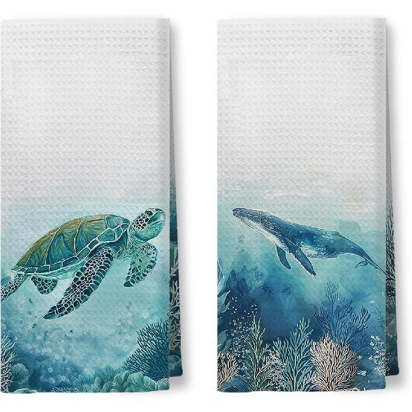 Funny Shark Bathroom Hand Towels, Shark Kids Bathroom Decor, Coastal Beach Ocean Hand Towels for Kids Bath Room Washroom Toilet, 16x24 Inch Set of 2