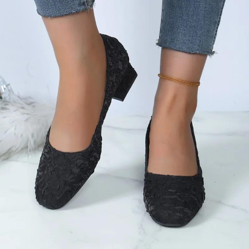 Женские летние сандалии, сандалии с открытым носком, кружевные модельные туфли, женские босоножки на высоком каблуке, туфли-лодочки на квадратном каблуке, женская обувь