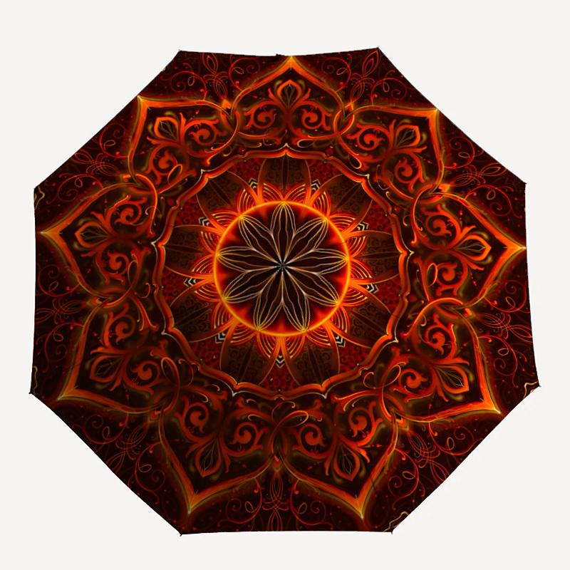 1pc Floral Mandala Automatic Folding Umbrella - Design, Durable Iron Frame for Travel, Outdoor, Beach Fashion Accessory a0920023