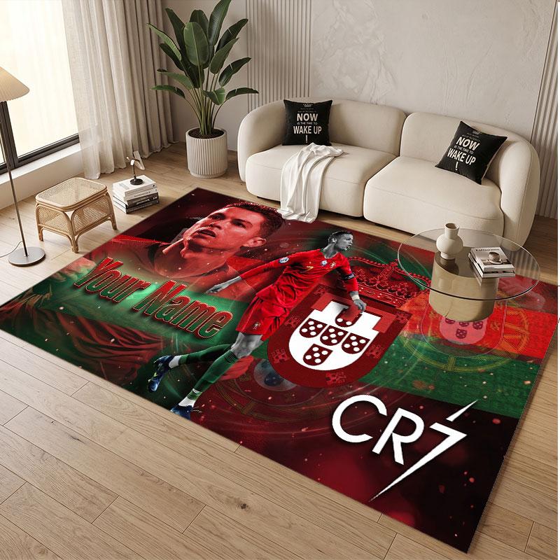 Custom Rug Cristiano Ronaldo Pattern Print Name Text Soft Non‑Slip Floor Carpet for Home Indoor Decoration