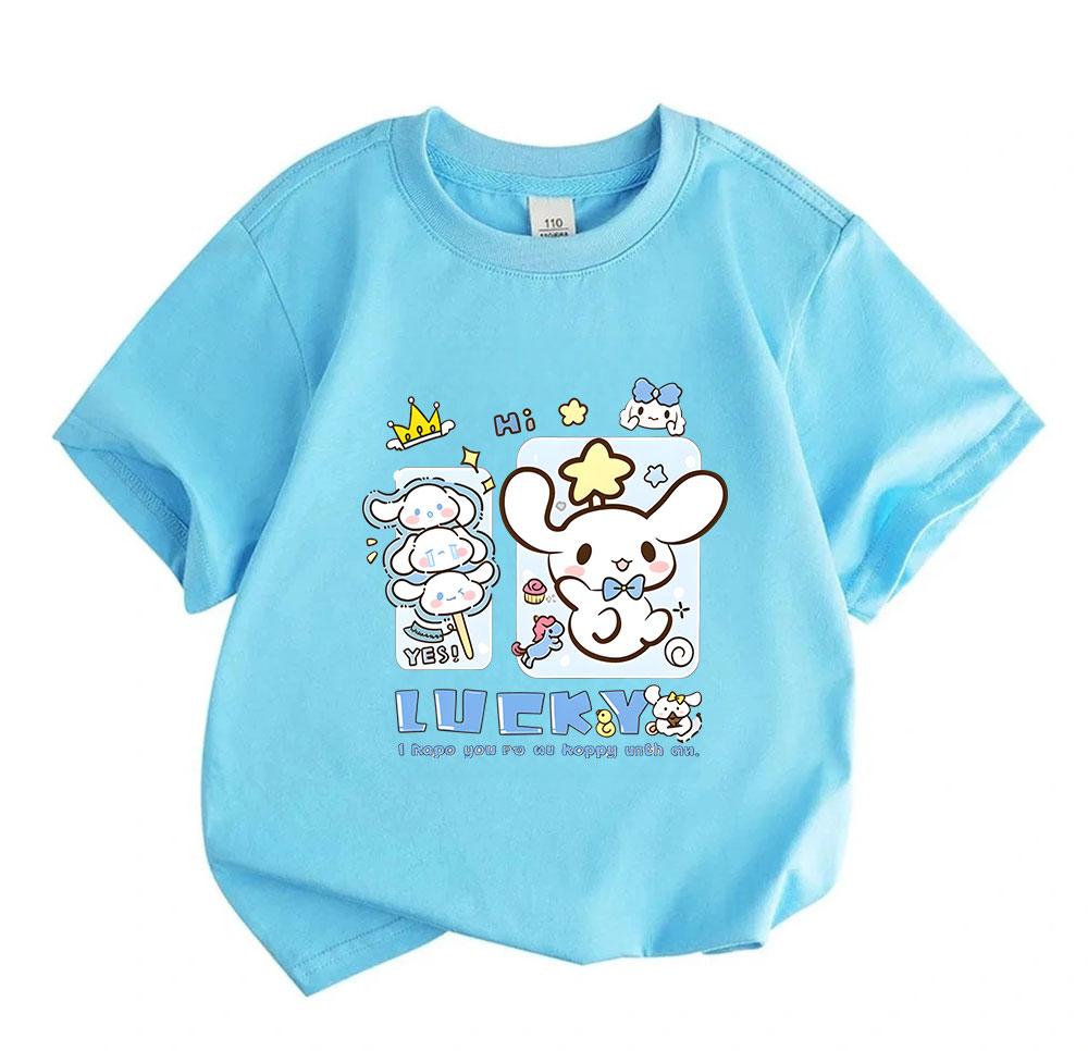 Kids Boys Girls 100% Cotton Crew Neck Short Sleeve T-Shirt, Cute Cartoon White Dog Printed Casual Soft Breathable Tee for Daily Wear Lucky Pattern Sum