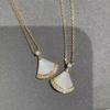 Women's Diamond Niche Fan-Shaped Necklace with White Mother-of-Pearl Pendant