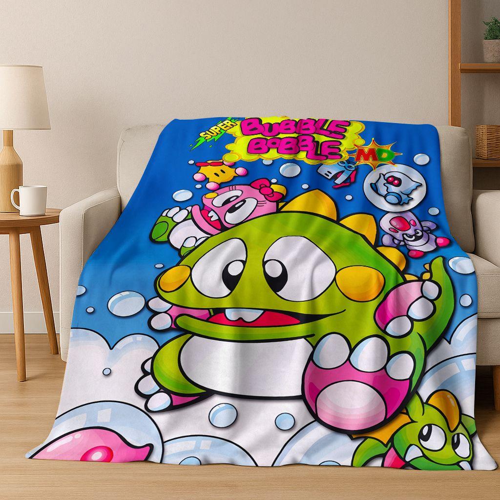 3D Retro Game Bubble Bobble Cartoon Flannel Blanket,Cozy Soft Throw Blanket for Home Bedroom Bed Sofa Picnic Cover Gift Kids