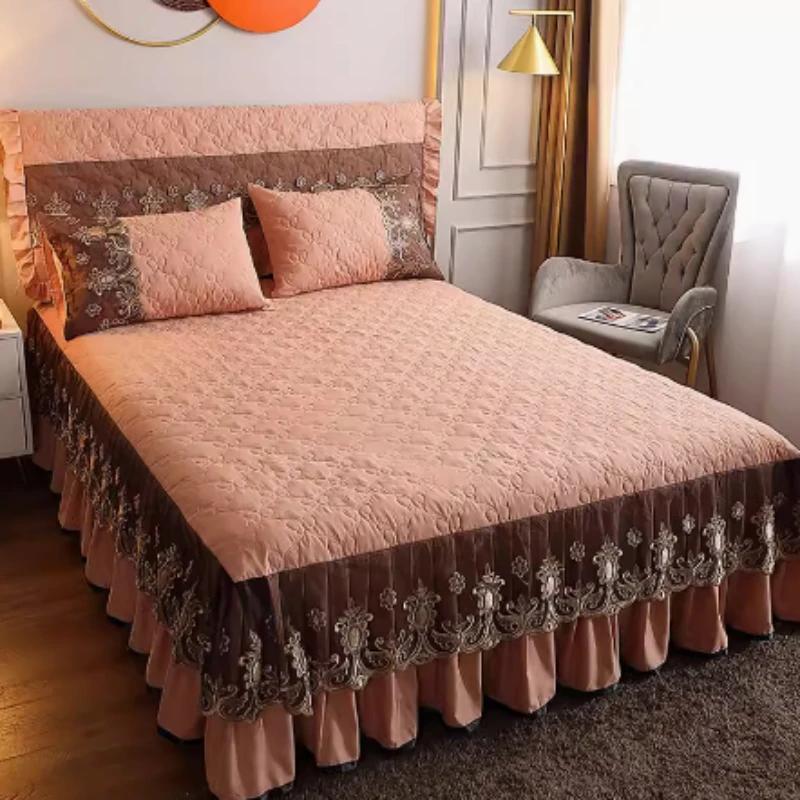 3-piece Bed Skirt Set Modern Minimalist Lace Bedspread Household Dustproof and Machine Washable Thickened Bed Covers