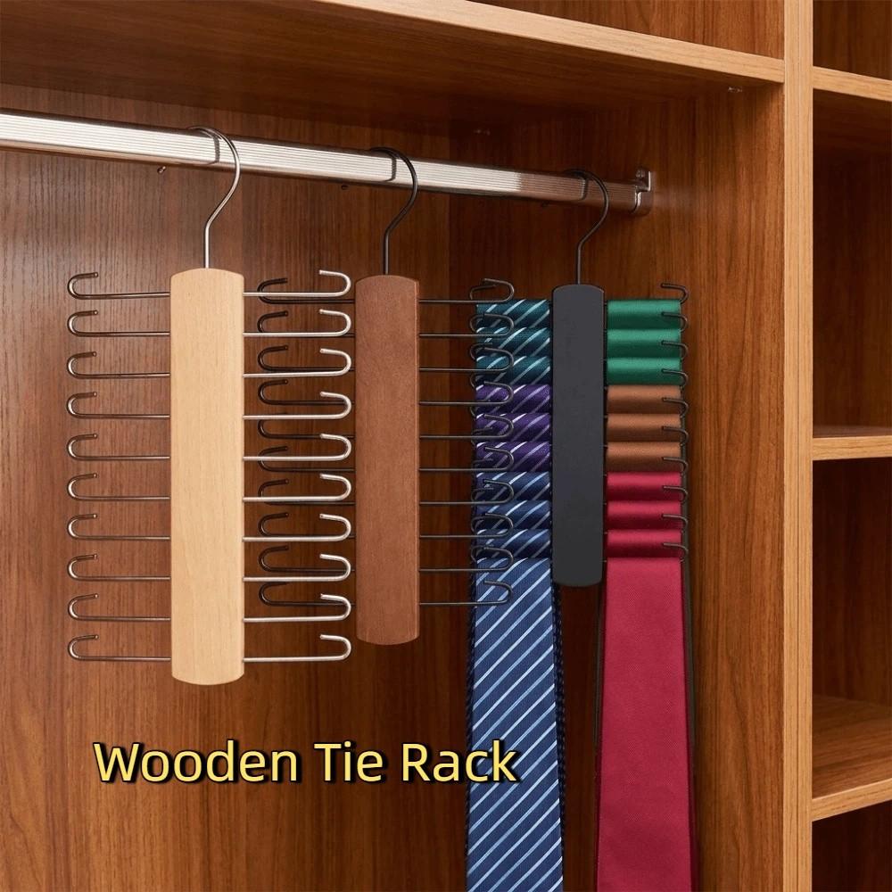 360° Rotating Tie Storage Rack Space Saving Ties Organizer Racks Wooden Tie Rack Wardrobe