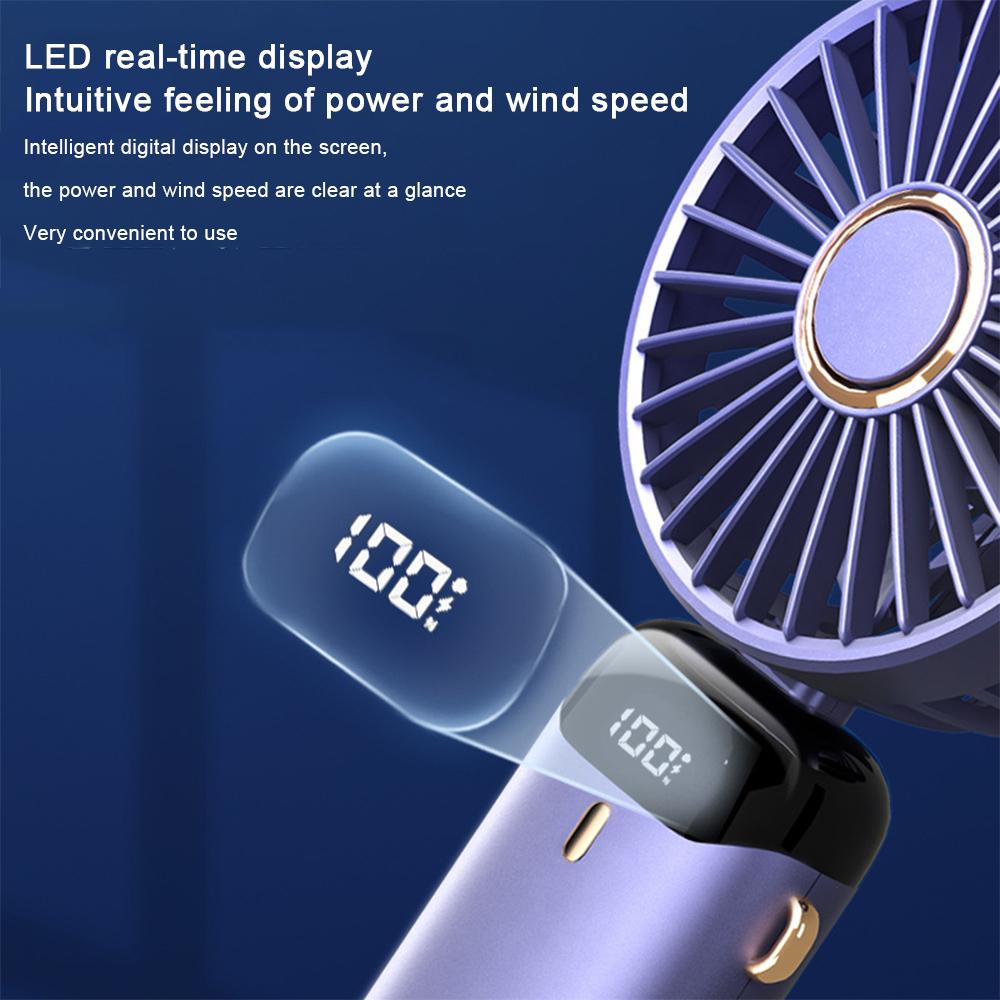 Portable Electric Fan with Smart Led Digital Display Usb Rechargeable Mini Handheld Fan 5000Mah 5 Speed Adjustable Personal Fan