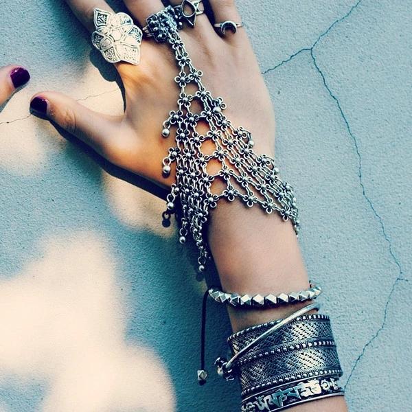 Bohemian Coin Charm Slave Bracelets For Women Vintage Silver Color Bracelet Gypsy Ethnic Tribal Festival Indian Jewelry Turkish