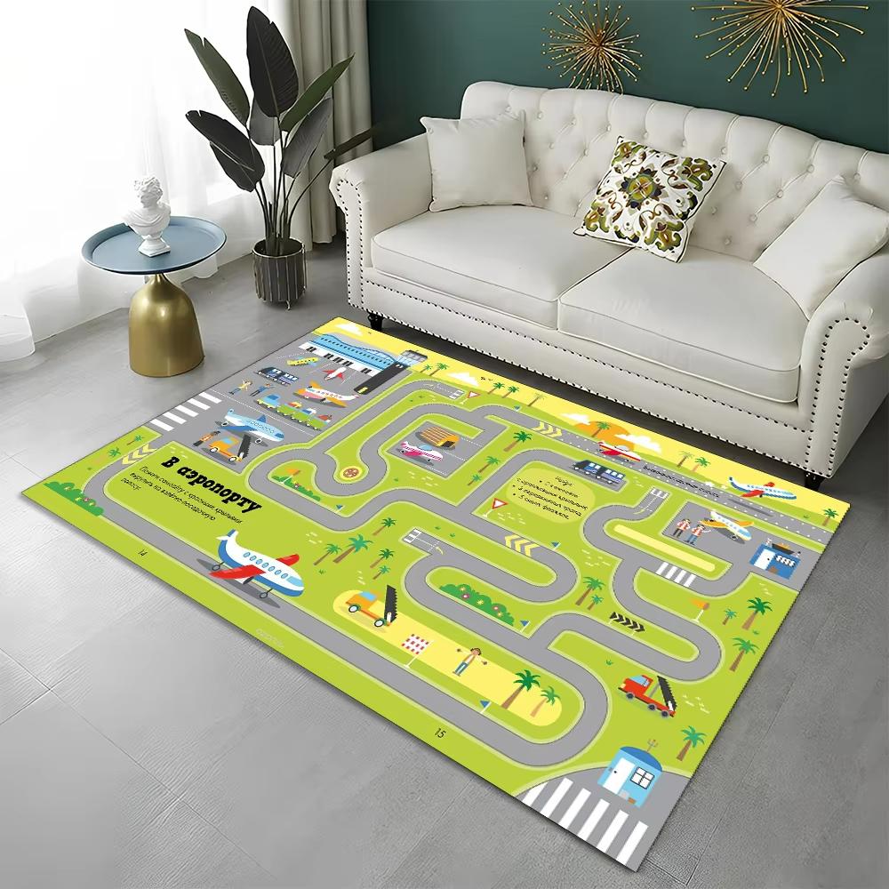 Игровой коврик «Городское шоссе», нескользящий ковер «Городское движение» для детской игровой комнаты, игровой коврик на тему дорожного движения, домашний декор, придверный коврик для прихожей