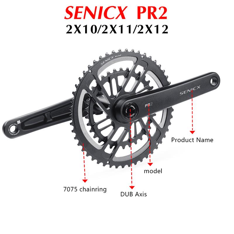 Шатуны SENICX PR2 для шоссейного велосипеда Шатунный набор 165/172/175 мм CNC 50-34/52-36/53-39T 30/46T Двойная звезда Шатунный набор DUB