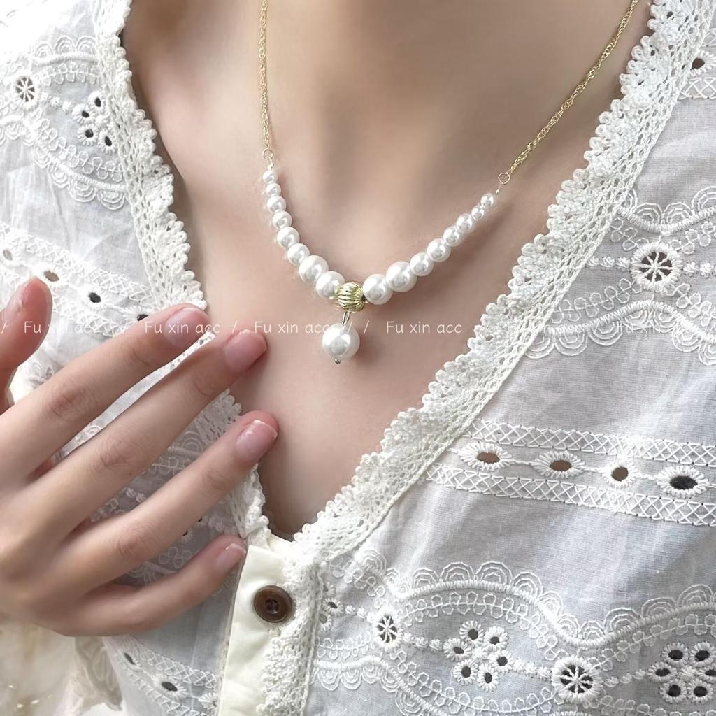 Градиентное жемчужное ожерелье - золото, серебро и белый | Элегантная и универсальная цепочка для свитера | Изысканный современный дизайн