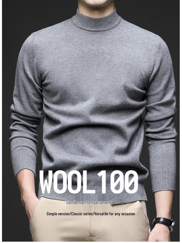 Men's Autumn Slim Fit Half High Neck Sweater - Solid Color Youth Base Sweater