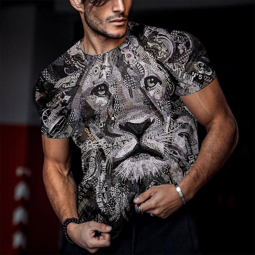 Мужские модные футболки с 3D принтом Fierce Tiger Animal, летние футболки с круглым вырезом большого размера и короткими рукавами, футболки 6XL