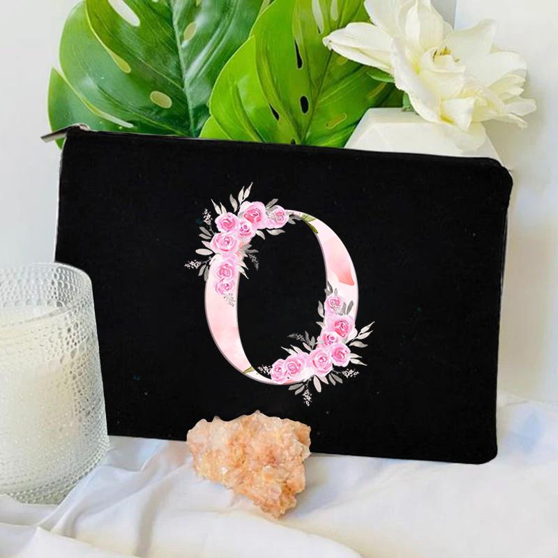 Women Bag Makeup Bag Bridesmaid Makeup Bags Floral Alphabet Print Linen Zipper Pouch Travel Organizer Case Mujer Bolsas Cosmetic