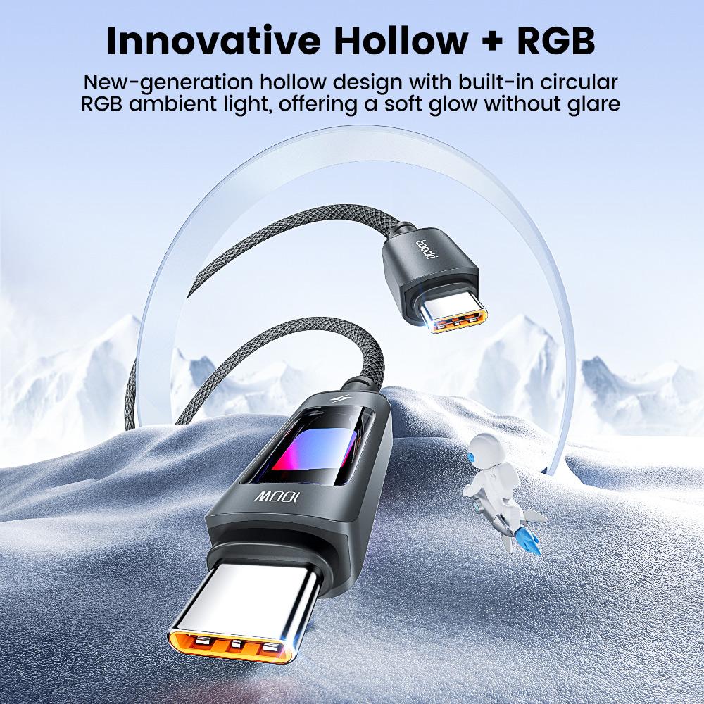 TOOCKI TX112C2 1м PD 100Вт USB-C на USB-C Кабель для быстрой зарядки Встроенный чип E-Marker 480 Мбит/с Кабель для передачи данных