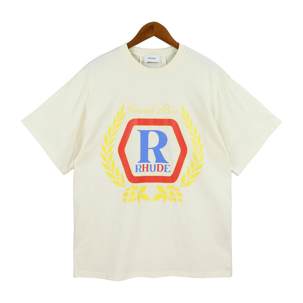 24SS New American Vintage High Street RHUDE Simple Letter Print Couple Street Loose Casual Versatile Pure Style