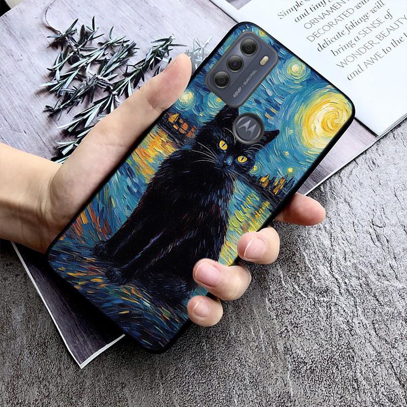 Чехол для телефона для Moto G86 G85 G75 G15 G05 G56 G72 G53 G54 G84 G60 G31 G32 G24 G 5G G Play Звездная ночь Ван Гог кот