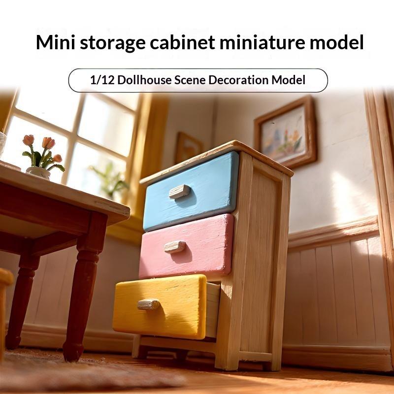 §Miniature Drawer Cabinet Bedside Table Ornament 1/12 Dollhouse Furniture Decoration Dolls House Micro Scene Photography Prop
