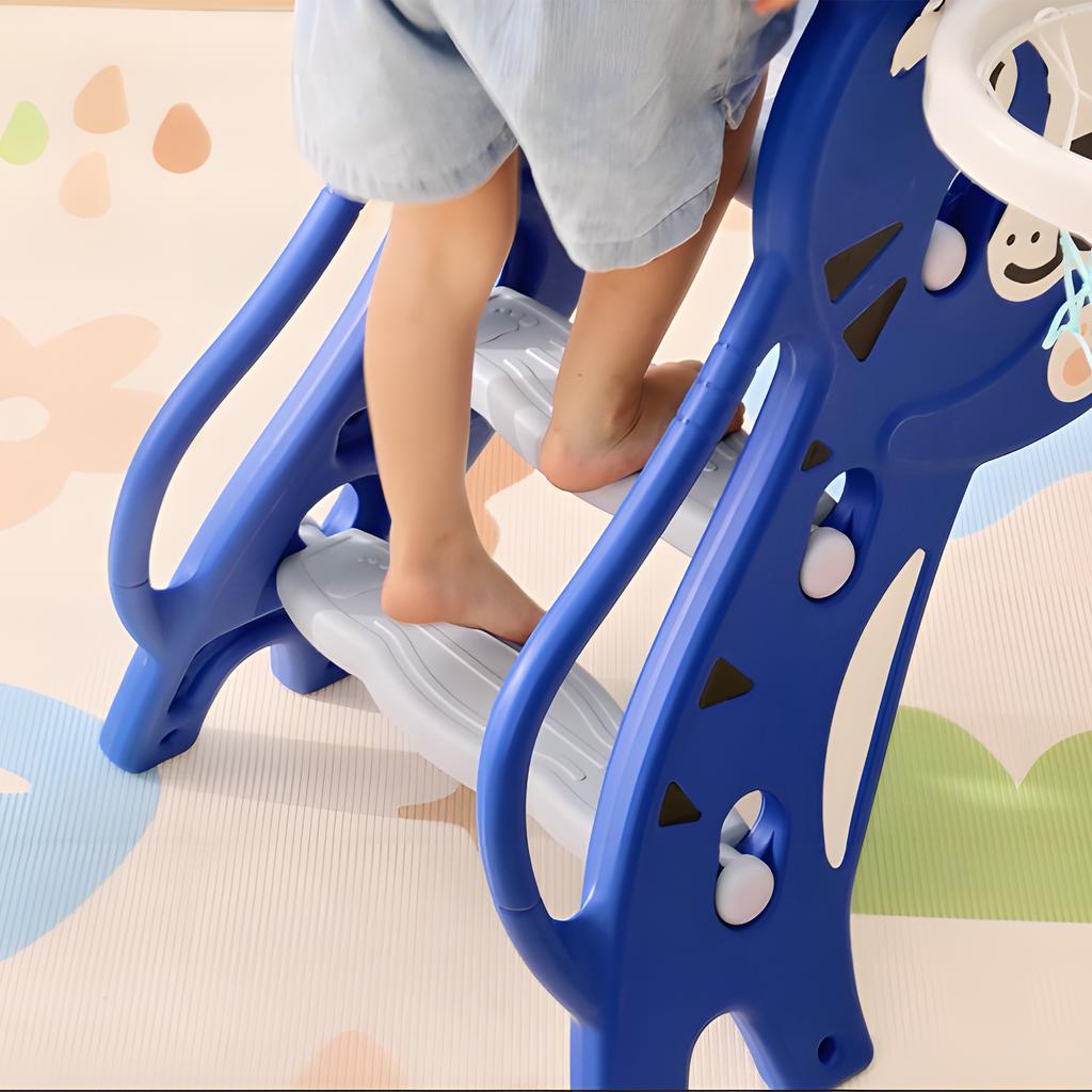 3 in 1 Baby Slide for Indoor Use with Climber, Basketball Hoop, Basketball, for Ages 18-36 Months - Blue