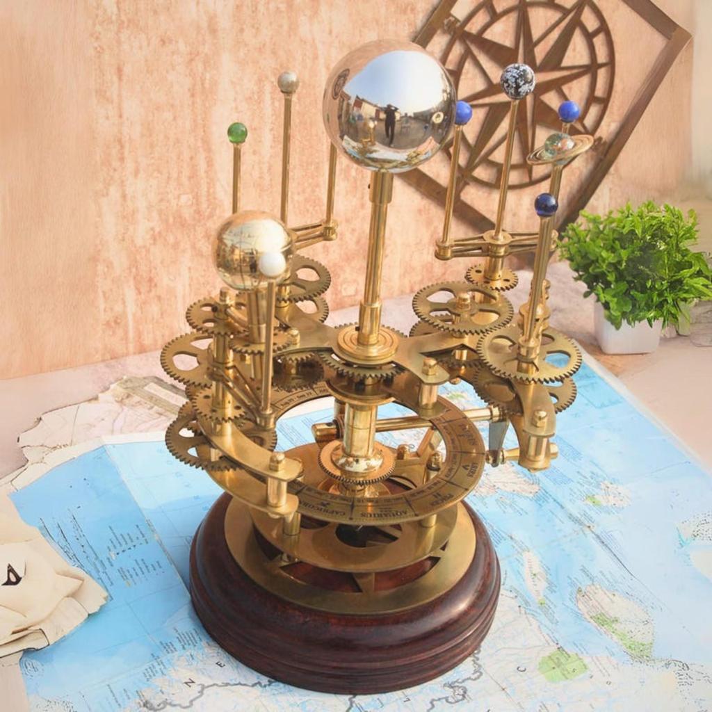 Luxury Art Piece for Book Shelves Brass and Steel Orrery A Functional Model of the Solar System with Planets