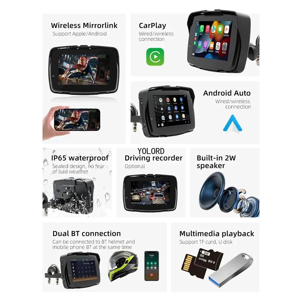 Новый 5,0-дюймовый водонепроницаемый экран навигации для мотоцикла Carplay с сенсорным экраном, портативный беспроводной Android Auto Monitor