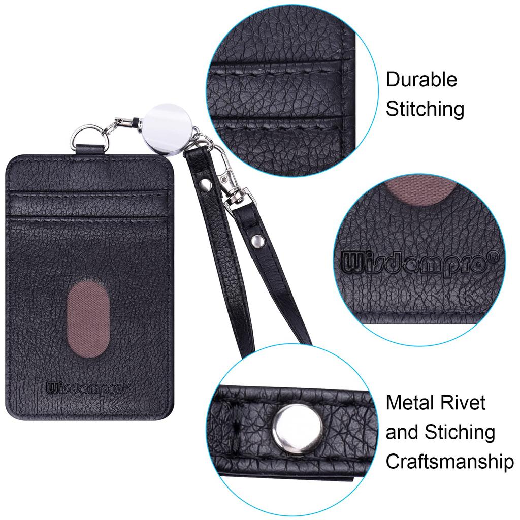 Wisdompro Pass Commuter Pass Case with Card Employee ID Name Card PU For Black Case, Reel, Vertical, Double-Sided, ID/IC Case, Case, Holder, Leather,