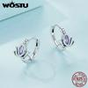 925 Sterling Silver Lotus Hoop Earrings Purple Crystal Flower Drop Earring Pendiente Party Jewelry Gift Hollow-out Brincos