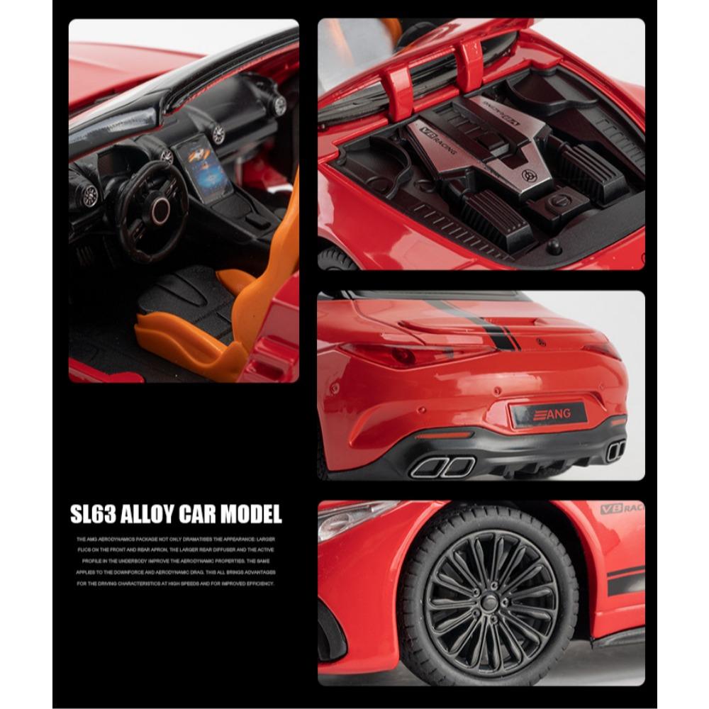 1/24 Mercedes-Benz SL63 Sports Car Alloy Scale Car Model Diecast Metal Sound and Light Collection Children Toy Miniature Car Vehicle