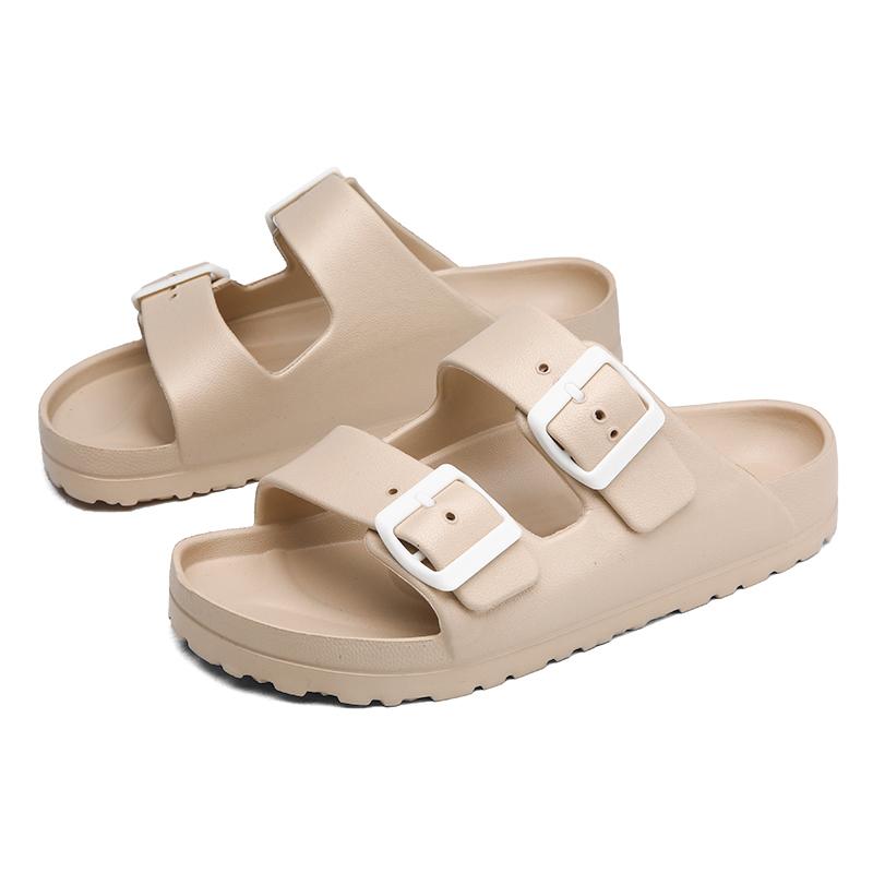 Белые Женские Шлепанцы Легкие Резиновые Сандалии Birken с Двумя Регулируемыми Ремешками Двойные Пряжки Домашняя Обувь Внутренние Шлепанцы