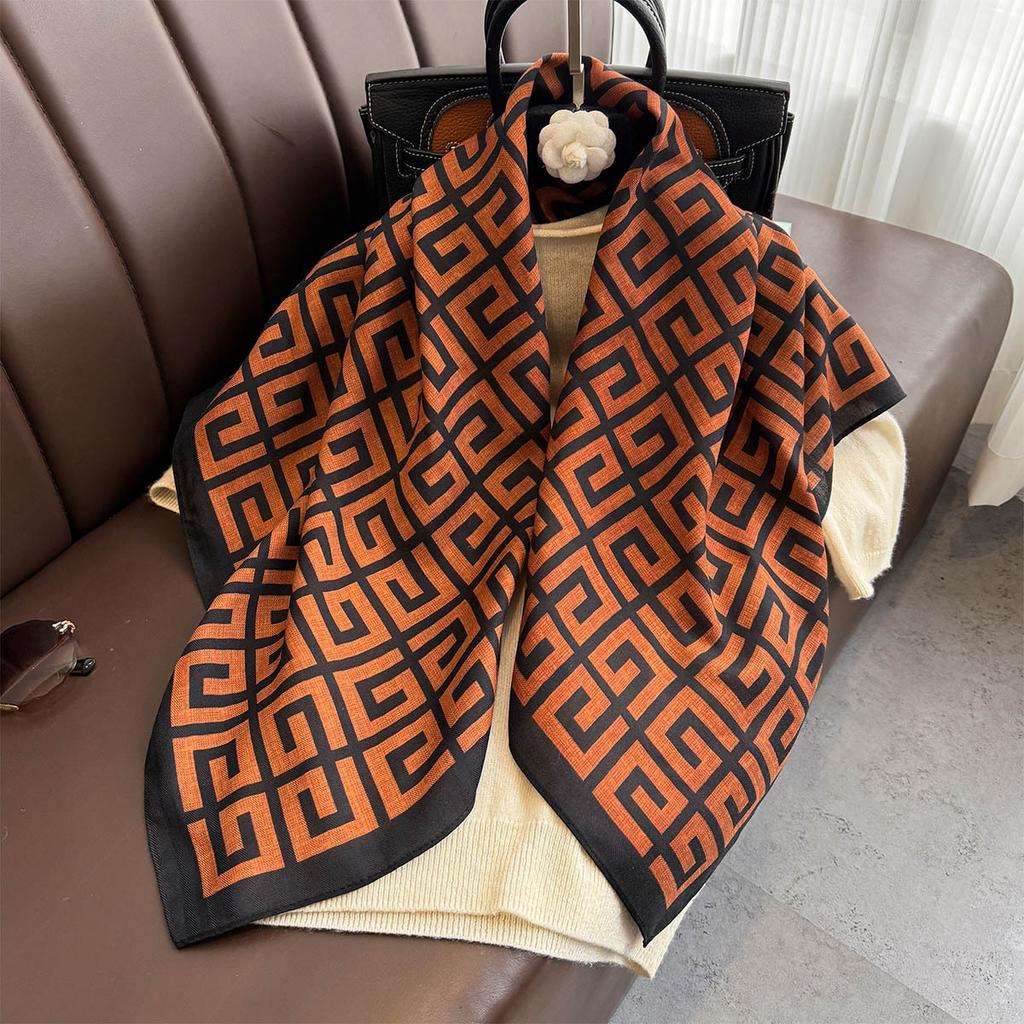 Spring and Summer Fashion Geometric Series Big Square Scarf Versatile Exterior Shawl Scarf Printed Headscarf Thin Style