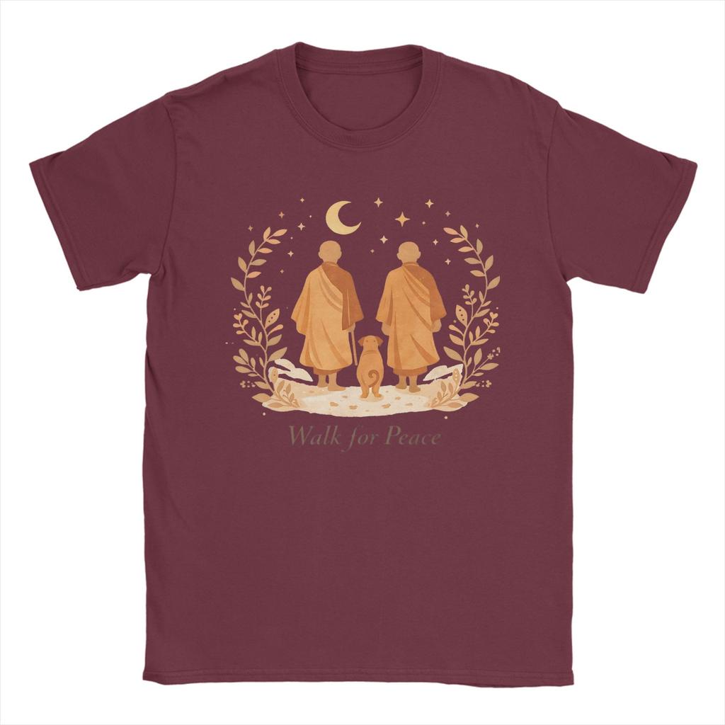 Unisex Womens TShirts Zen Art Walk for Peace Monks with Aloka Dog Fun Cotton Tees Short Sleeve T Shirt Tops Gift Idea