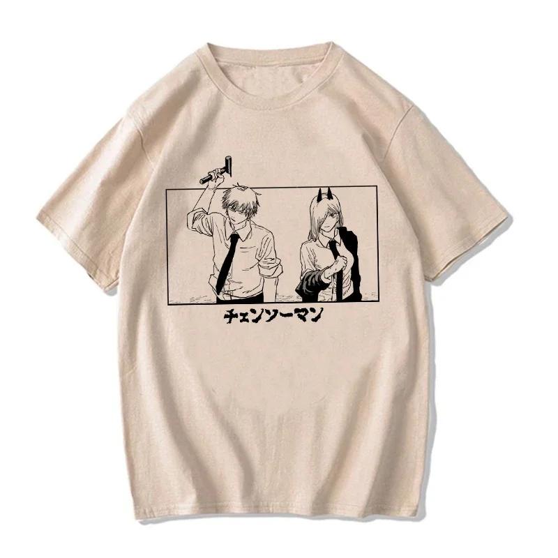 Унисекс унисекс японская аниме бензопила женская футболка мультфильм Pochita футболка Makima Harajuku графические футболки одежда топы футболка унисексga