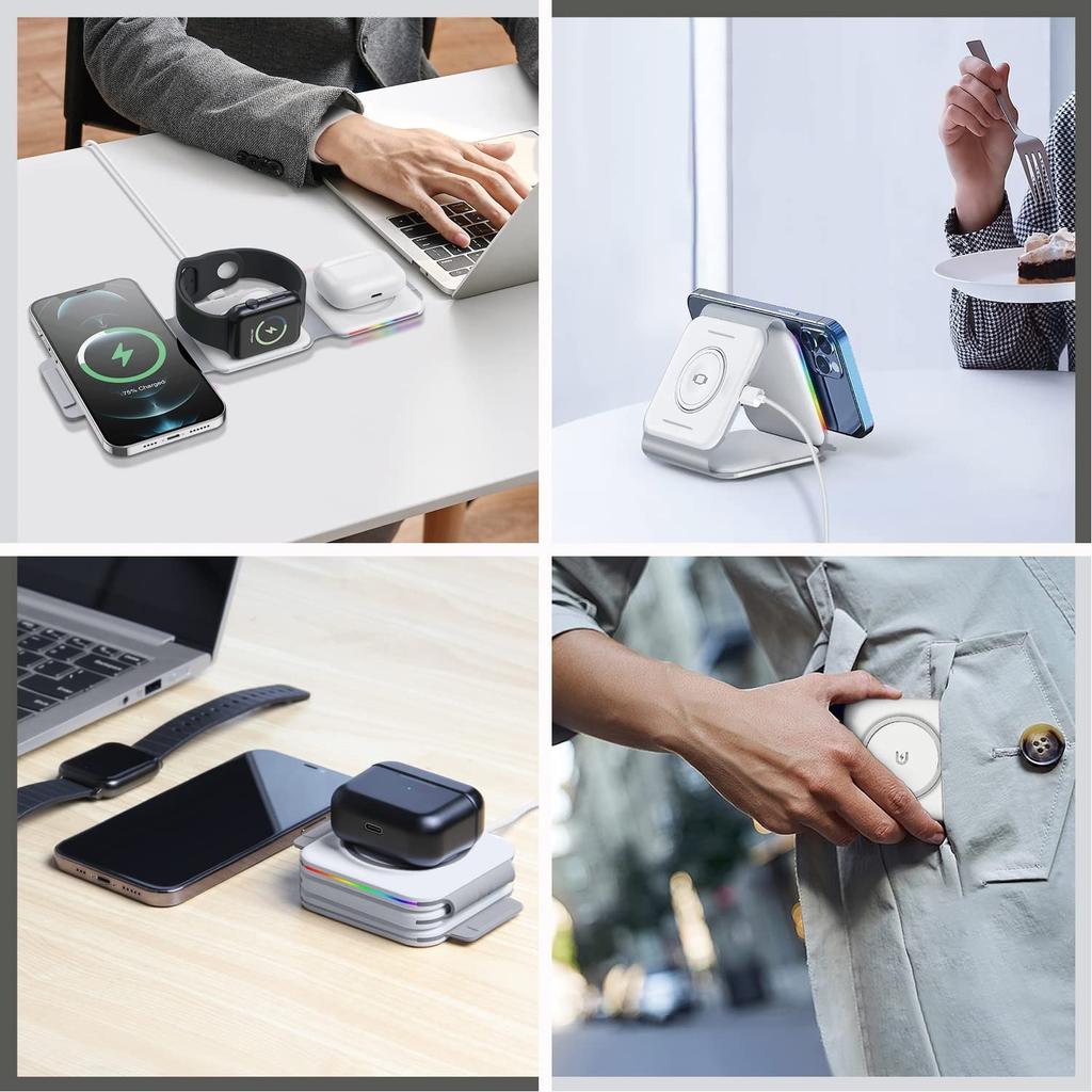 Портативное магнитное беспроводное зарядное устройство 3 в 1, складное для iPhone 14, 13, 12 Pro, 11, XS, 8, Airpods Pro, 3, Apple Watch, 7, SE, 6, 5, быстрые зарядные устройства