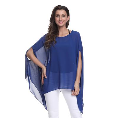 Шифоновая рубашка-летучая мышь с дополнительным жиром для полных девушек, модная, повседневная, свободная, с круглым вырезом