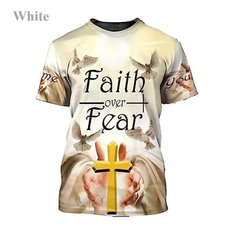 Summer Round Neck 3D Jesus Pattern Print Top Fashionable Casual Short Sleeved Men's T-shirts