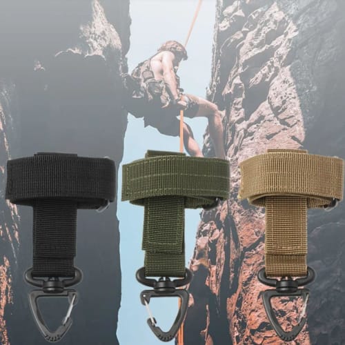 Nylon Glove Holder with Keychain, Tactical Glove Climbing Rope Storage Buckle for 2-Inch Duty Belt (Gloves Not Included), 2-Pack, Black
