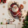 Santa Claus Wall Stickers Christmas Santa Breaking Brick Wall Decal Funny 3D Illusion Accent Cling for Holiday Home Party Living Room Bedroom Decor