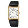 Seiko Square Design Quartz Watch SWR052 with White Dial and Black Leather Band Men's