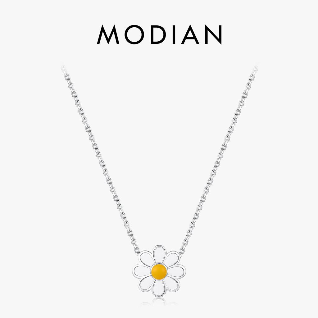 MODIAN Стерлингового серебра 925 пробы, белая эмаль, подвеска в виде цветка, ожерелье, очаровательная цепочка на шею с ромашкой для женщин, гипоаллергенные ювелирные изделия