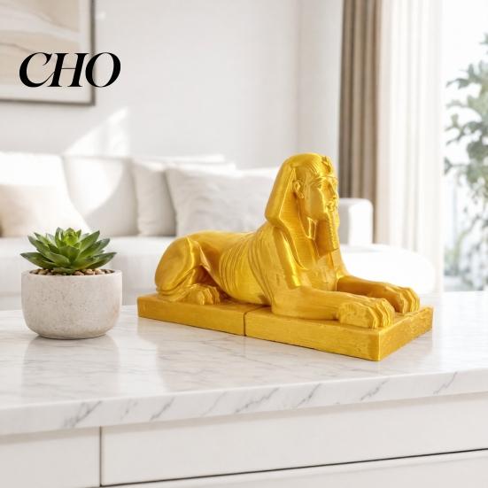 Golden Sphinx Decor Egyptian Collectible Figurine, 3D Printed Mini Statue, Vintage Egypt Souvenir Ornament for Home Desktop Decoration Luxury
